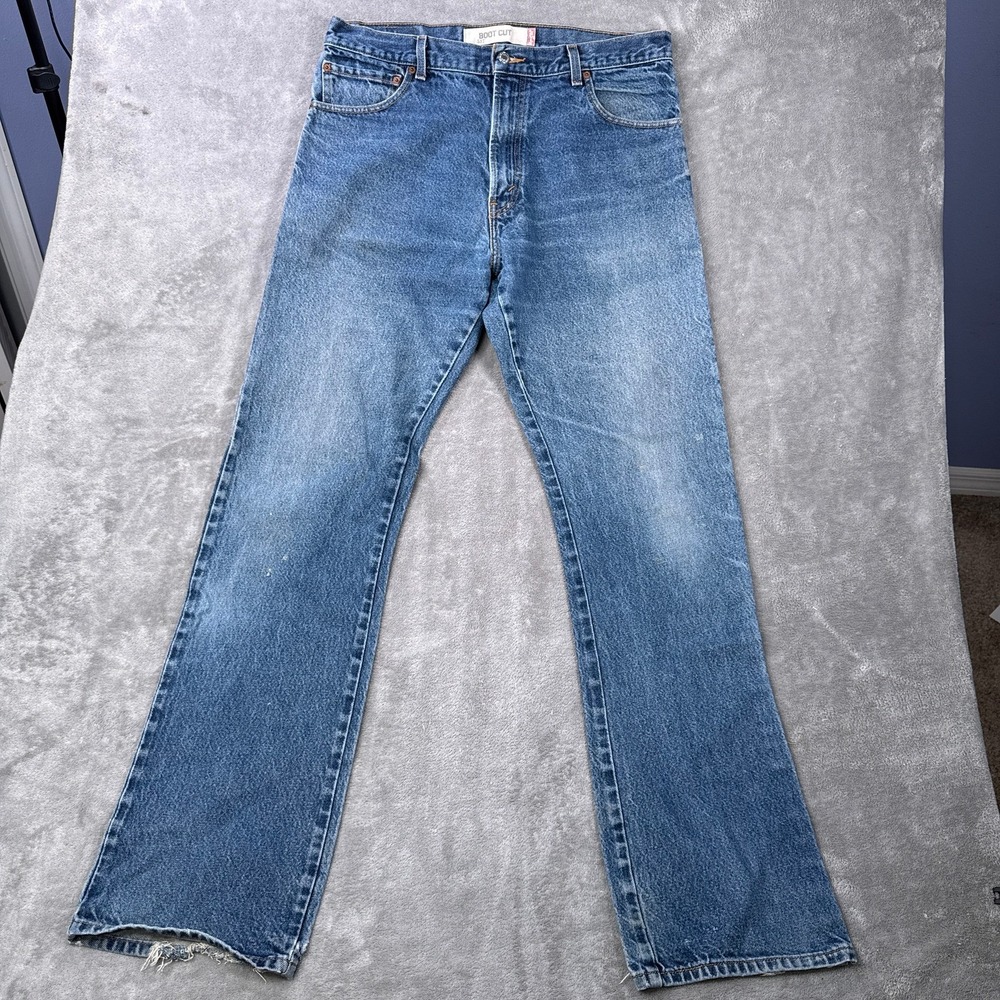 Levi's 517 Bootcut Jeans Men 35x32 Blue Medium Wash Denim Distressed 517-0217
